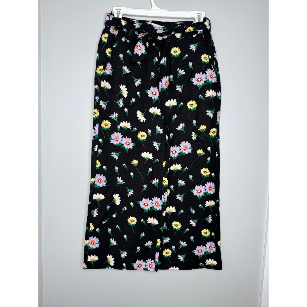 Loft Linen Floral Capri Pants |‎ Size XXSP Elastic Waist Cropped Pants Pockets